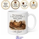 Tupya Gift Semer Ustasına Geleneksel Deri Işçiliği Nostaljik Sanatlar Kupa Bardak Hediye - Adet - Beyaz