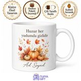Tupya Gift Sonbahar Yaprakları Ve Kabak İllüstrasyonlu Dingin Tasarım Çay Kupası Hediye Bardak