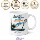 Tupya Gift Squash Oynayanlara Özel Baskılı Kupa Bardak Duvardan Seken Top Hediye - Adet - Beyaz