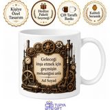 Tupya Gift Steampunk Buhar Makinesi Çark Dişli Alternatif Tarih Temalı Baskılı Porselen Kupa Bardak Hediye - Adet - Beyaz