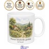Tupya Gift Suluboya Köy Manzaralı Kupa Bardak - Nostaljik Doğa Tasarım Hediye Kupa - Adet - Beyaz