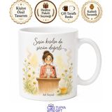 Tupya Gift Sunum Sırasında Sesi Kısılan Heyecanlı Çalışan Papatya Çayı Kupası Hediye Bardak - Adet - Beyaz
