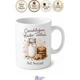 Tupya Gift Süt Şişesi ve Kurabiye Çizimli Nostaljik Çocukluk Anıları Kupa Bardak Hediye - Adet - Beyaz
