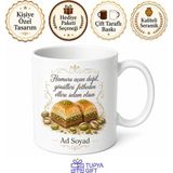 Tupya Gift Tatlıcıya Hediye Fıstıklı Lezzet Baklava Temalı Baskılı Porselen Kupa Bardak - Adet - Beyaz