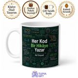 Tupya Gift Teknoloji Bilişim Dergisi Anakart Kod Satırları Yazılım Donanım Temalı Porselen Kupa Hediye Bardak