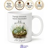 Tupya Gift Teraryum Bitki Aşığı Sukulent Cam Içinde Minik Doğa Toprak Taş Dizimi Estetik Kupa Hediye Bardak - Adet - Beyaz