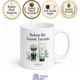 Tupya Gift Traş Jeli Hassas Cilt Pürüzsüz Traş Erkek Bakım Temalı Baskılı Porselen Kupa Bardak Hediye - Adet - Beyaz