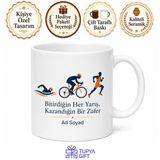 Tupya Gift Triatlon Sporcusuna Hediye Yüz Bisiklet Sür Koş Dayanıklılık Temalı Kupa Bardak