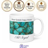 Tupya Gift Turkuaz Taşı Deseni Baskılı Kupa Bardak Özel Tasarım Hediye Porselen Mug - Adet - Beyaz