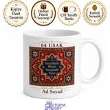 Tupya Gift Uşak Plakalı Tarihi Halı Motifleri Işlemeli Yöresel Kupa Bardak Hediye - Adet - Beyaz