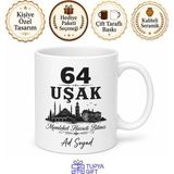Tupya Gift Uşaklı Hemşehriye Memleket Plakalı Kupa Bardak Hediye 64 Uşak - Adet - Beyaz