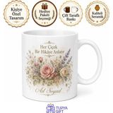 Tupya Gift Vintage Çiçek Motifli Romantik Nostaljik Çay Kupası Porselen Bardak Hediye - Adet - Beyaz