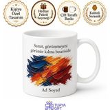 Tupya Gift Yağlı Boya Fırça Darbeleri Çizimli Derinlik ve Doku Katan Usta Kupa Bardak Hediye - Adet - Beyaz