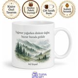 Tupya Gift Yağmurlu Yayla Temalı Baskılı Kupa Bardak Doğa Hediye Porselen Mug - Adet - Beyaz