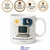 Tupya Gift Yazılımcı Kupa Kod Satırları Bilgisayar Çizimli Gece Gündüz Kodlayan Programcı Hediye Bardak - Adet - Beyaz