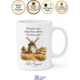 Tupya Gift Yel Değirmeni Çizimli Rüzgarla Gelen Bereket Nostaljik Kupa Bardak Hediye - Adet - Beyaz