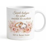 Tupya Gift Yeni Evli Çift Için Özel Tasarım Seramik Baskılı Kupa Bardak Çift Hediyesi (Tek Kupa) - Adet - Beyaz