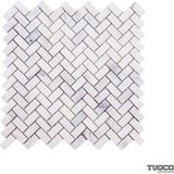 Tuqco Doğaltaş Fileli Herringbone Carrara Eskitme Mermer Mozaik