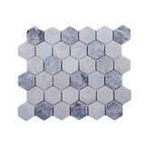 TUQCO Natural Stone Doğal Taş Duvar Paneli 2 Inch Hexagon White-Silver Mermer Mozaik Eskitme Fileli Backsplash Yuvarlatılmış, Yüzey Döşeme,