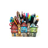 TuraLazerKesim Ahşap Rengarenk Apartmanlar Masaüstü Kalemlik Kalem Kutusu Ve Organizer