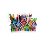 TuraLazerKesim Ahşap Renkli Evler Masaüstü Kalemlik Kalem Kutusu Ve Organizer (25x14 cm)