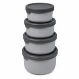 Turan Home Plastik Saklama Kabı Seti Mifrodalga ve derin dondurucu uyumlu 4'lü, 0.45 l / 0.8 l / 1.5 l / 2.5 l (Antrasit, Yuvarlak)
