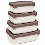 Turan Home Plastik Saklama Kabı Seti Mifrodalga ve derin dondurucu uyumlu 4'lü, 0.45 l / 0.8 l / 1.5 l / 2.5 l (Krem, Dikdörtgen)