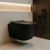 Turavit Luna Kanalsız Mat Siyah Asma Klozet LN5610S, Luna Mat Siyah Duroplast Yavaş Kapak