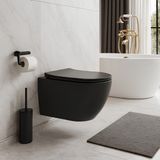 Turavit Rondo Kanalsız Mat Siyah Asma Klozet RND5512B, Rondo Mat Siyah Duroplast Yavaş Kapak