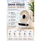 Turbo Buz Etkili Masaüstü Fan | 5 Kademeli Sessiz Mini Vantilatör | Metal Soğutma Bloğu | 180° Ayarlanabilir | Dahili Bataryalı USB Şarjlı Krem