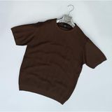 Turbulance Bisiklet Yaka Kısa Kol Erkek Örme Triko Tişört - Kahverengi - 2XL