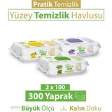 Turco Doğadan Pratik Yüzey Temizlik Havlusu 3 x 100 Yeşil Sabun Lavanta Limon 300 Yaprak