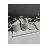 Ture Concept Mermer Görünümlü Banyo Set Dikdörtgen Tepsi & Sıvı Sabunluk & Katı Sabunluk & Diş Fırçalık