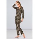 Türen 3261 Leopar Erkek Yaka Uzun Kol Pijama Takımı