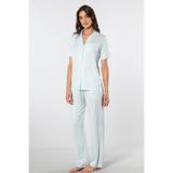 Türen Çizgili Kısa Kollu Gömlek Yaka Pijama Takımı 3355/Mavi