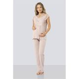 Türen Hamile Pijama Takımı, Viskon Polyester, Pudra, L Beden