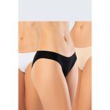 Türen Kadın Bikini Külotu, Likralı Pamuk, 3'Lü Paket, Beyaz & Siyah & Ten, S Beden