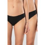 Türen Kadın Likralı Ribana Dantelli Bikini Külot 2'li Paket 928/Siyah