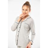 Türen Kadın Uzun Kollu Gömlek Yaka Pijama Takım, Gri, S Beden 8757575540426