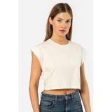 Türen Kadın Vatka Görünümlü Crop T-shirt 3402/Krem