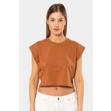 Türen Kadın Vatka Görünümlü Crop T-shirt 3402/Tarçın