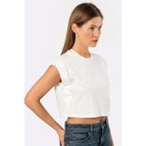 TÜREN Kadin Vatka Görünümlü Rahat Kalıp Crop T-shirt, %100 pamuk