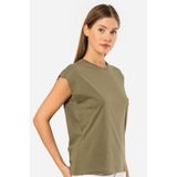 TÜREN Kadin Vatka Görünümlü Rahat Kalıp T-shirt, %100 pamuk
