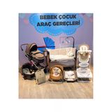 Turhan Bebe 20 Parça Yeni Doğan Sirus Lüx Bebek Çeyiz Seti Bebek Arabası Mama Sandalyesi Park Beşik.. Kahverengi