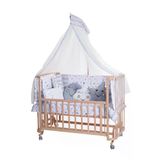 Turhan Bebe Ahşap Beşik Anne Yanı Beşik Sallanır Beşik Organik 60X120 + Yıldız Uyku Seti + Yatak + Tekerlekli - Gri