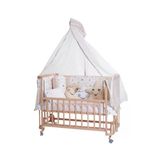 Turhan Bebe Ahşap Beşik Anne Yanı Beşik Sallanır Beşik Organik 60X120 Yıldız Uyku Seti Yatak Tekerlekli Kahve