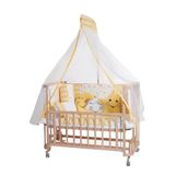 Turhan Bebe Ahşap Beşik Anne Yanı Beşik Sallanır Beşik Organik 60X120 + Yıldız Uyku Seti + Yatak + Tekerlekli - Sarı