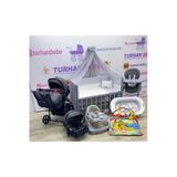 Turhan Bebe Bebek Arabası Puset Beşik Banyo Seti Yürüteç Çanta Yürüteç Mama Sandalyesi Oyun Halısı Gri