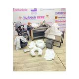 Turhan Bebe Yeni Doğan Premium Bebek Çeyiz Seti Çift Yönlü Bebek Arabası Park Beşik Tekstil Seti... Gri