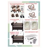 Turhanbebe Yeni Doğan İkiz Bebek Çeyiz Seti Beşik Bebek Arabası Ana Kucağı Banyo Seti Baby Nest Kahverengi1